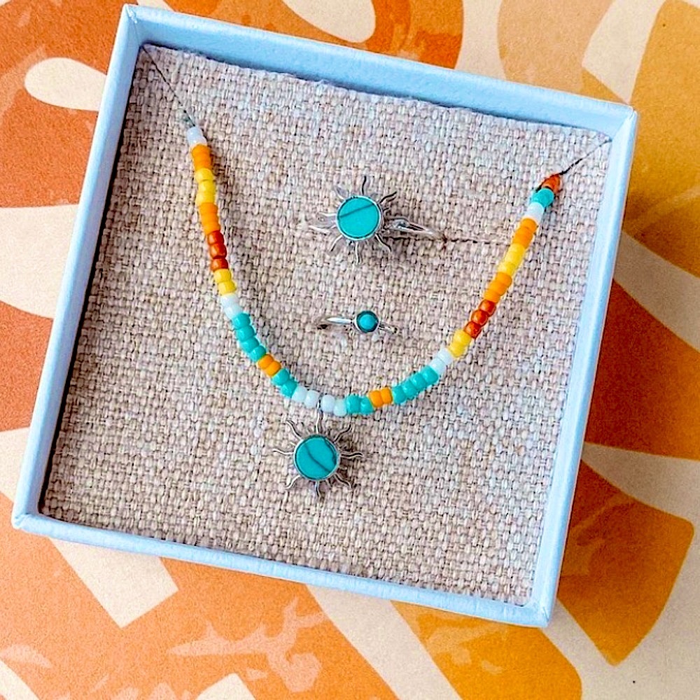 NWOT Pura Vida Dreaming Out Loud Silver Turquoise Necklace, Ring & Earring Set